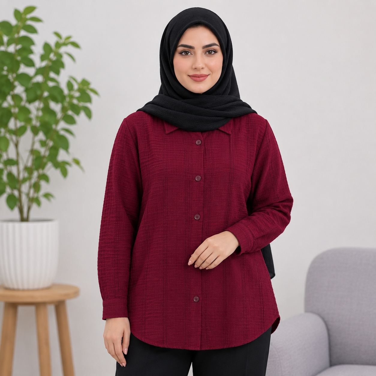 تصویر DR14W012 شومیز مدل یقه مردانه بیسیک کوک دوزی - Image 1