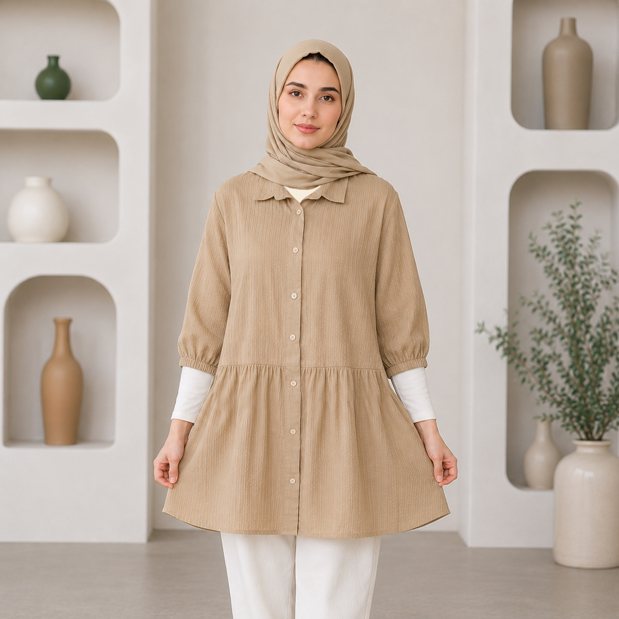 تصویر PK10W001 شومیز مانتویی مدل کمرچین عروسکی - Image 1