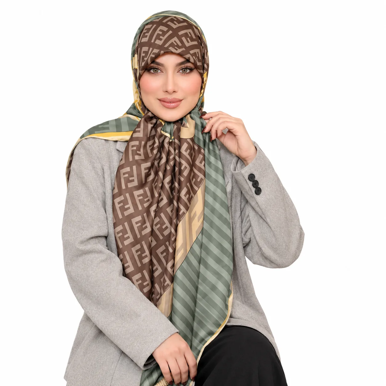 روسری ابریشم تویل مدل فندی - Image 7