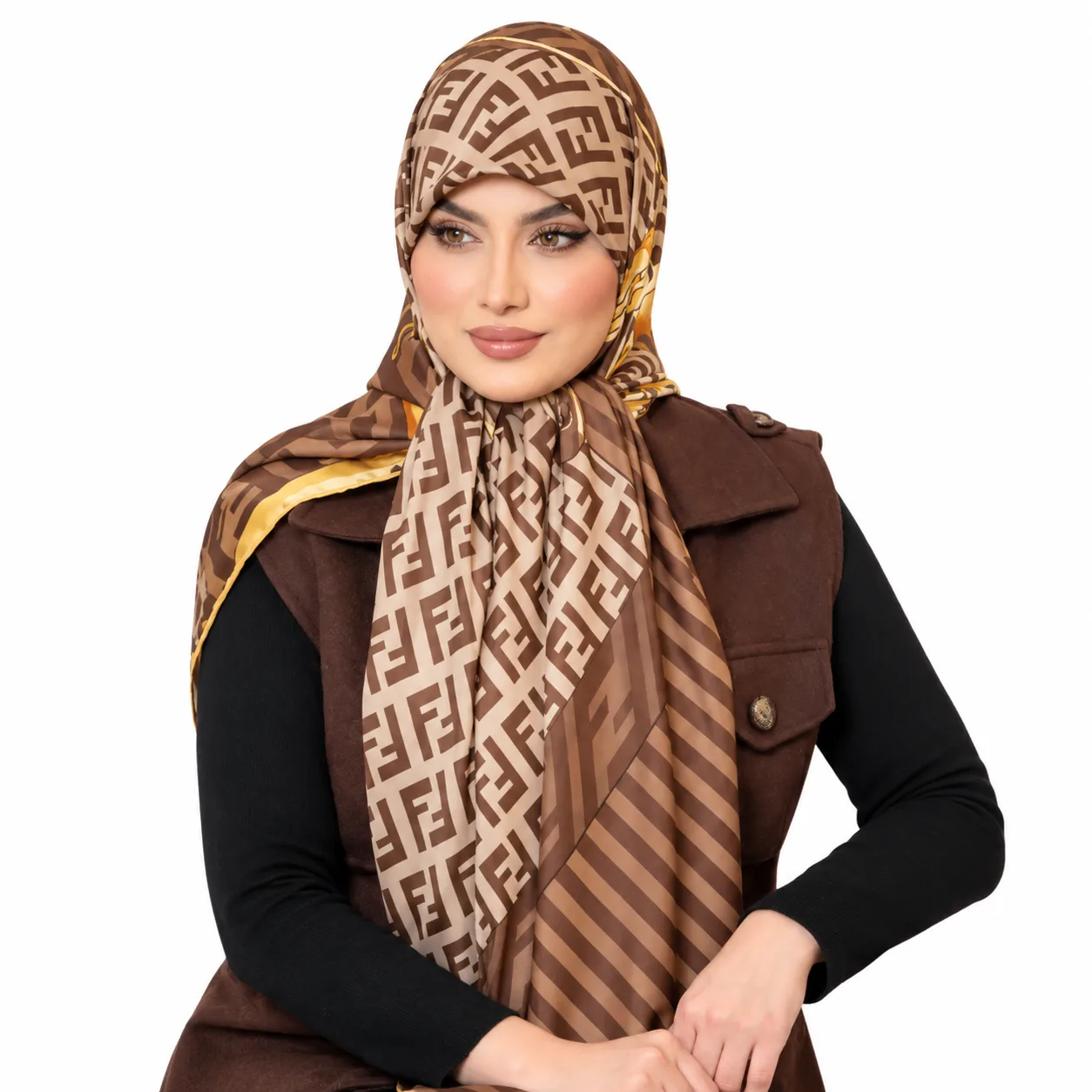روسری ابریشم تویل مدل فندی - Image 5