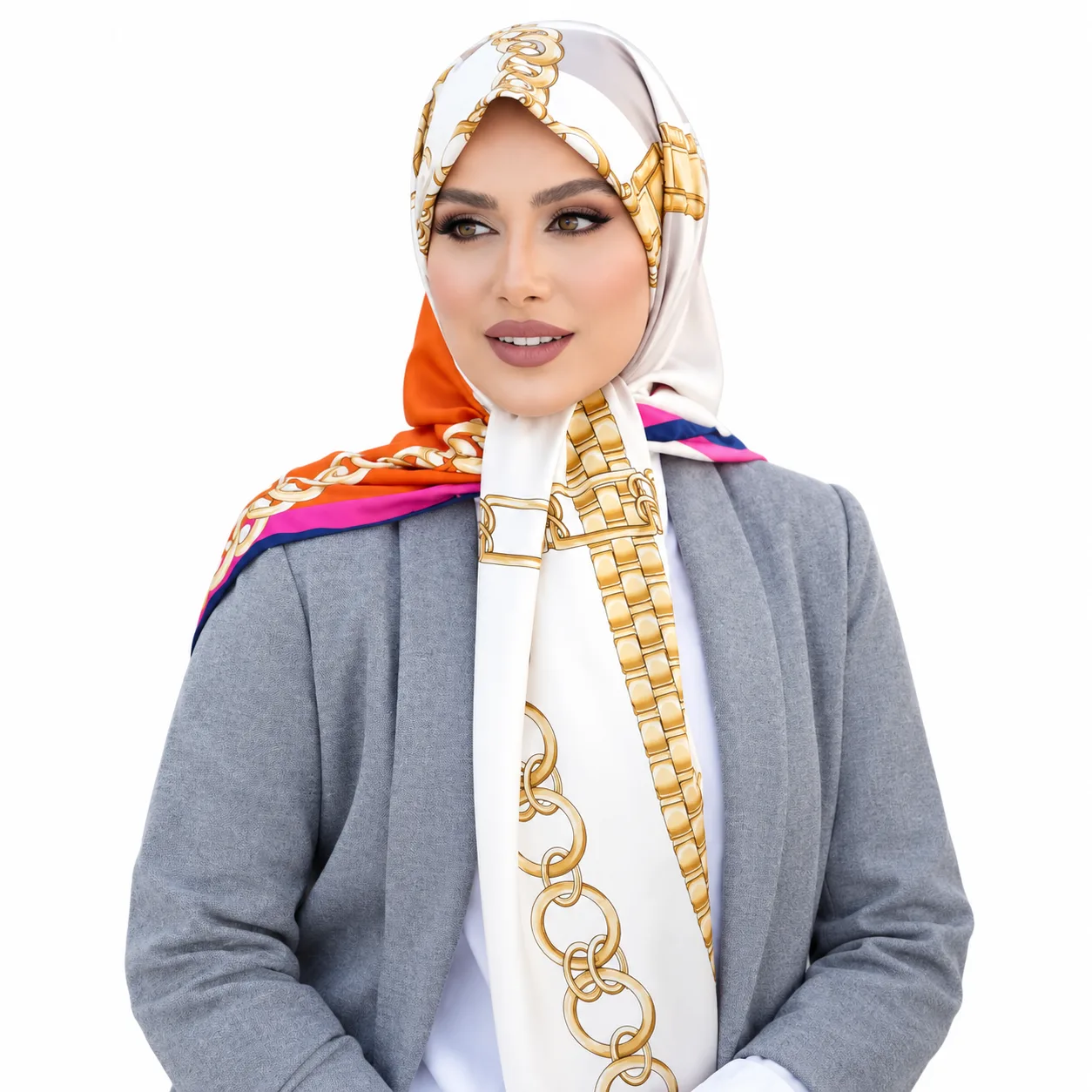 روسری ابریشم ژاکارد مدل زنجیری 1 - Image 4