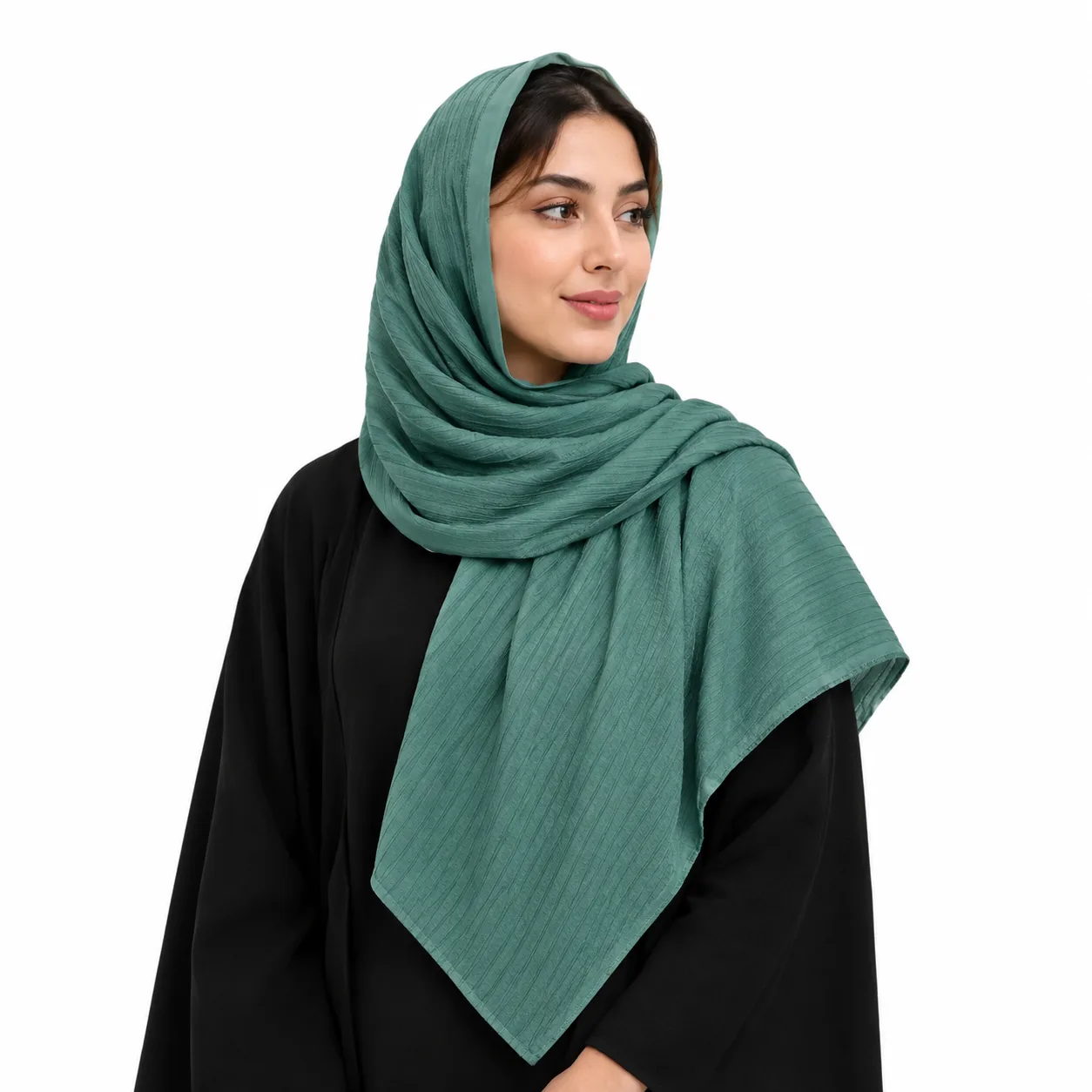 Elegant Teal Pleated Hijab Portrait روسری کریستال مدل ساده - Image 1