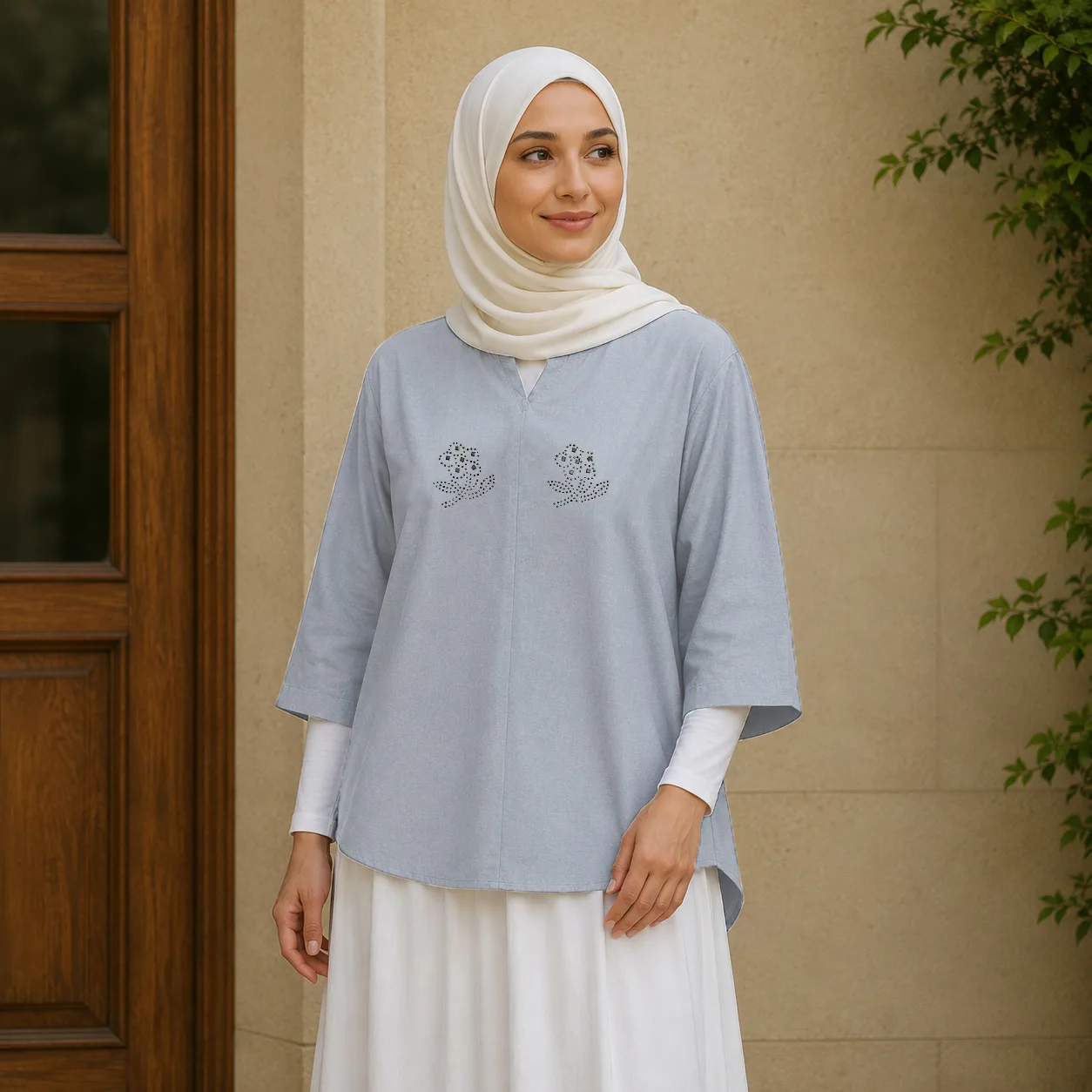 IMG_20260801_142856 شومیز مانتویی مدل جلوبسته نگینی - Image 1