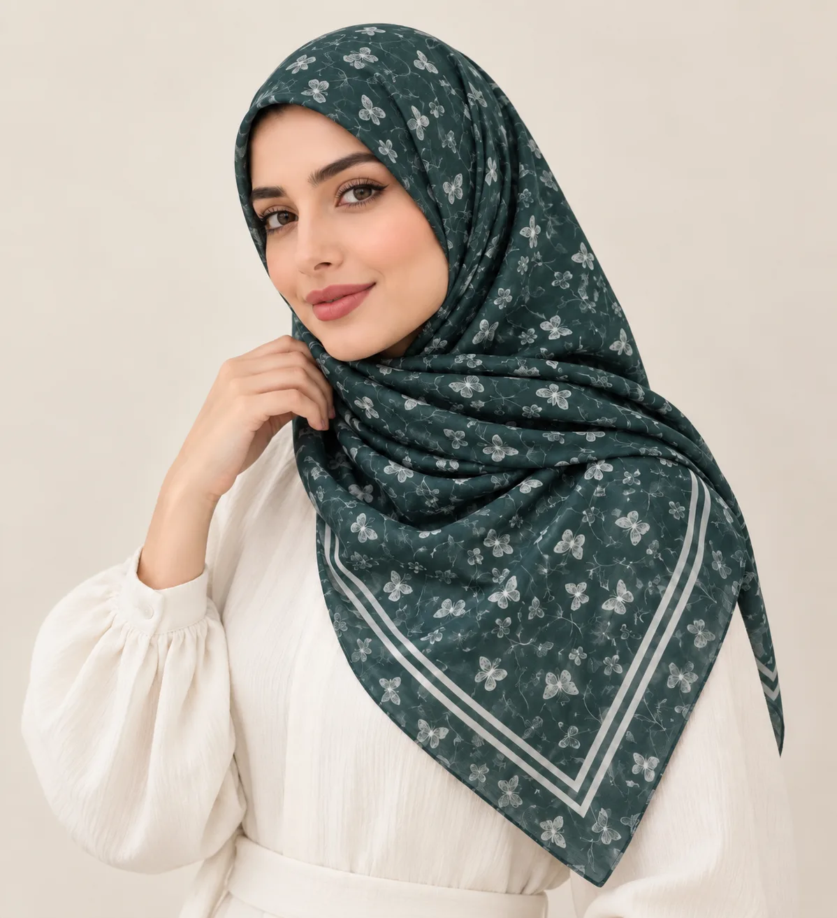 روسری نخی مدل دور دوخت حاشیه دار پروانه ریز - Image 2