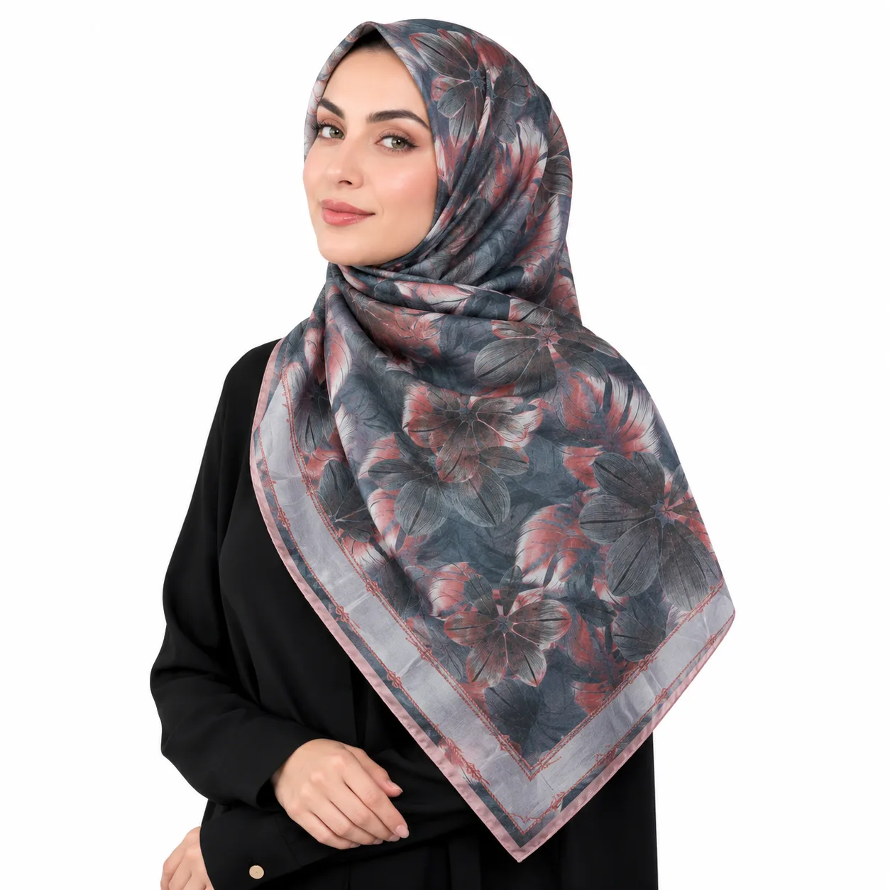 روسری نخی مدل دور دوخت گل و برگ درشت - Image 3