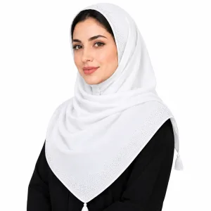 تصویر روسری نخی وارداتی مدل حاشیه نگین منگوله دار