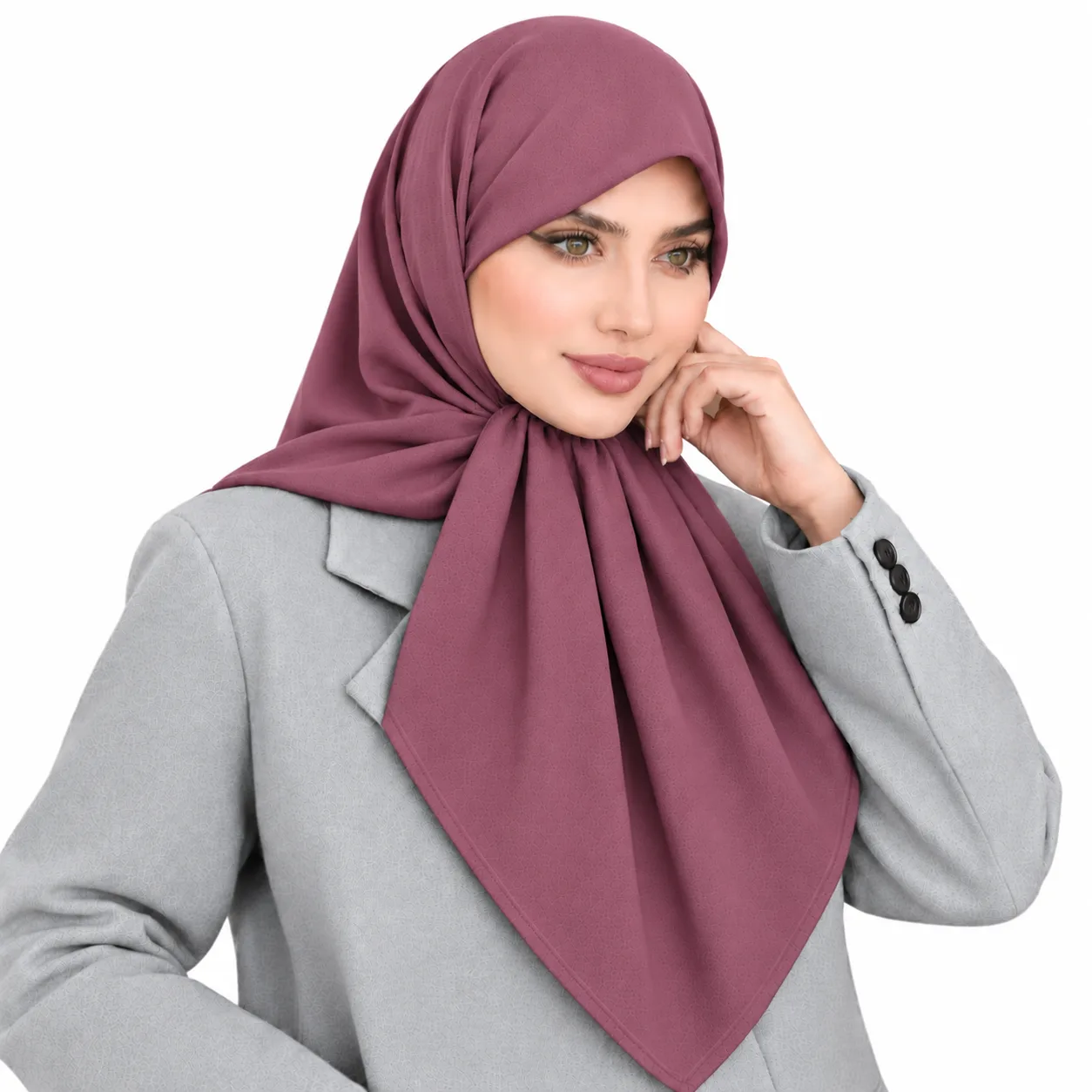 Elegant Mauve Hijab Studio Portrait روسری کرپ مدل شکری وارداتی - Image 1