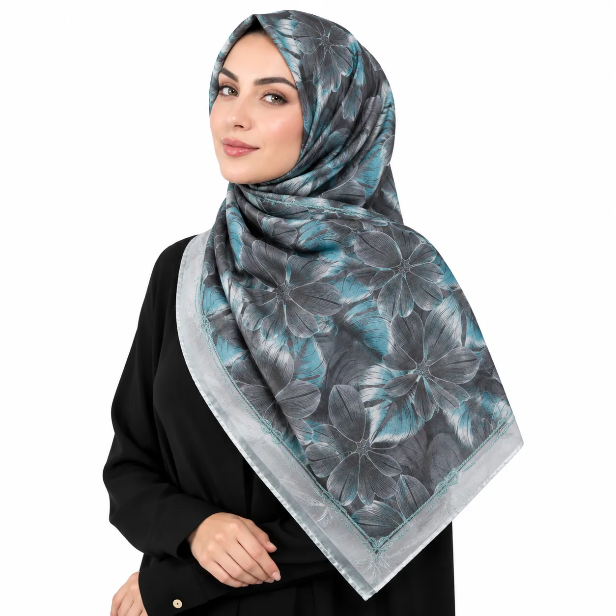 روسری نخی مدل دور دوخت گل و برگ درشت - Image 5
