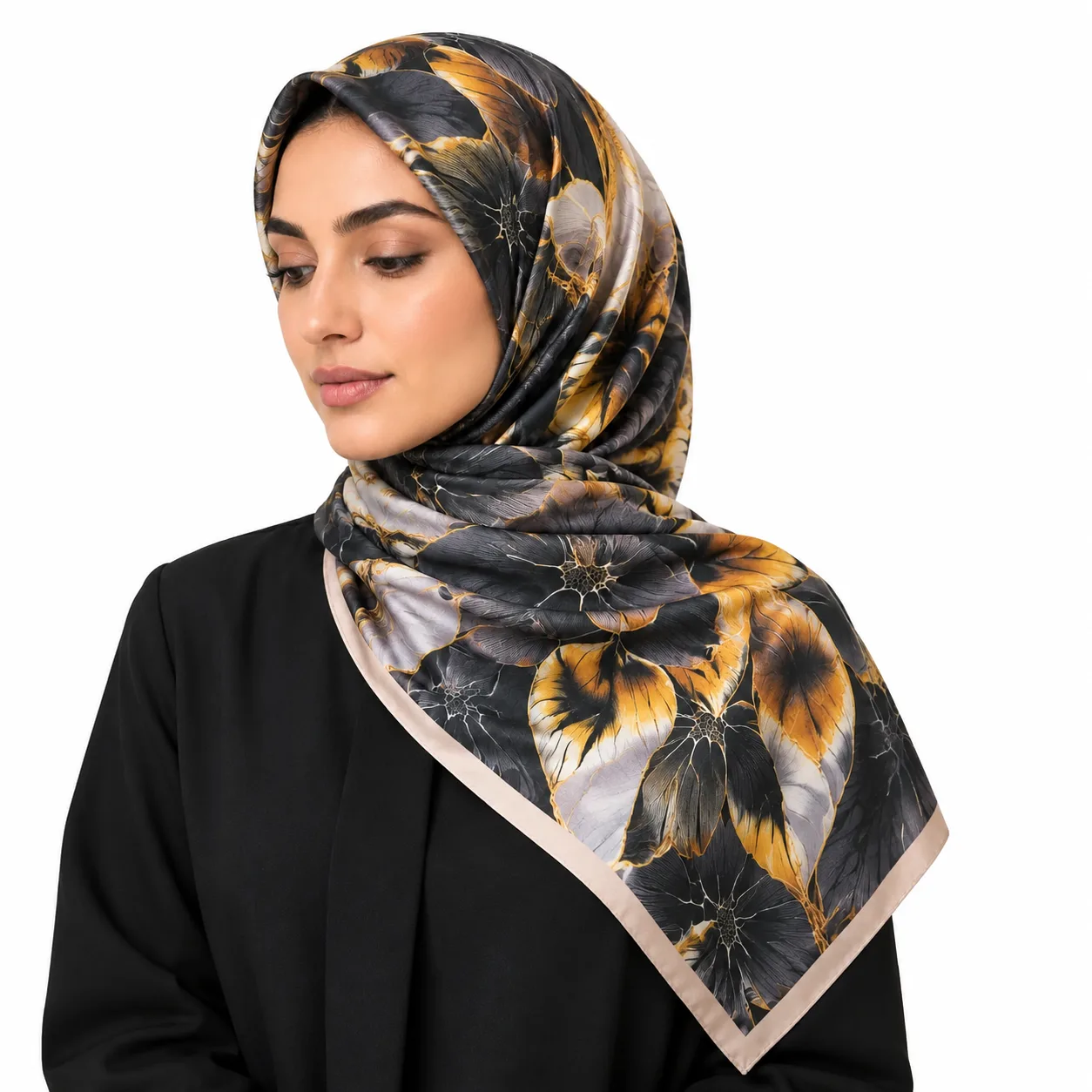 روسری نخی مدل دور دوخت گل و برگ درشت - Image 1