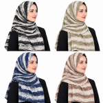 شال نخی پلیسه مدل راه راهه منگوله دار - Image 6