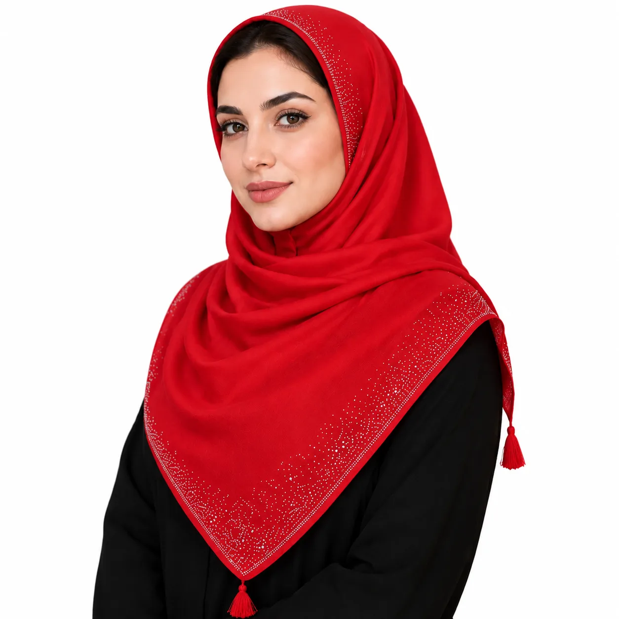 روسری نخی وارداتی مدل حاشیه نگین منگوله دار - Image 5