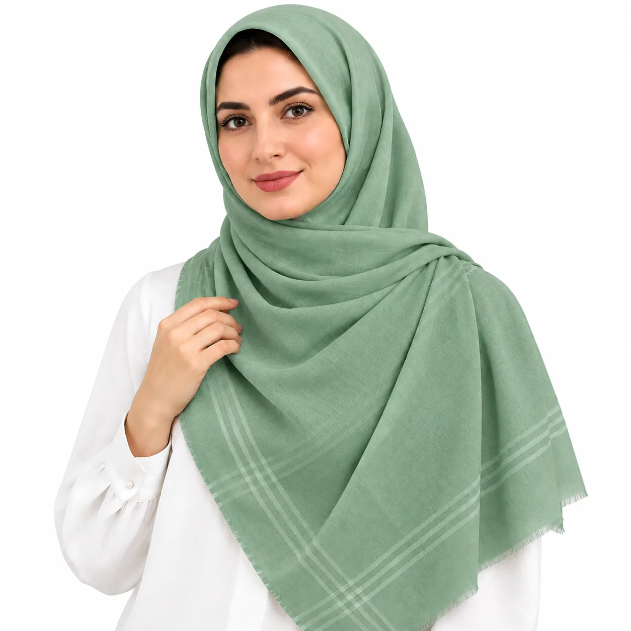 روسری نخی مدل لنین لمه دار چهارخانه - Image 6