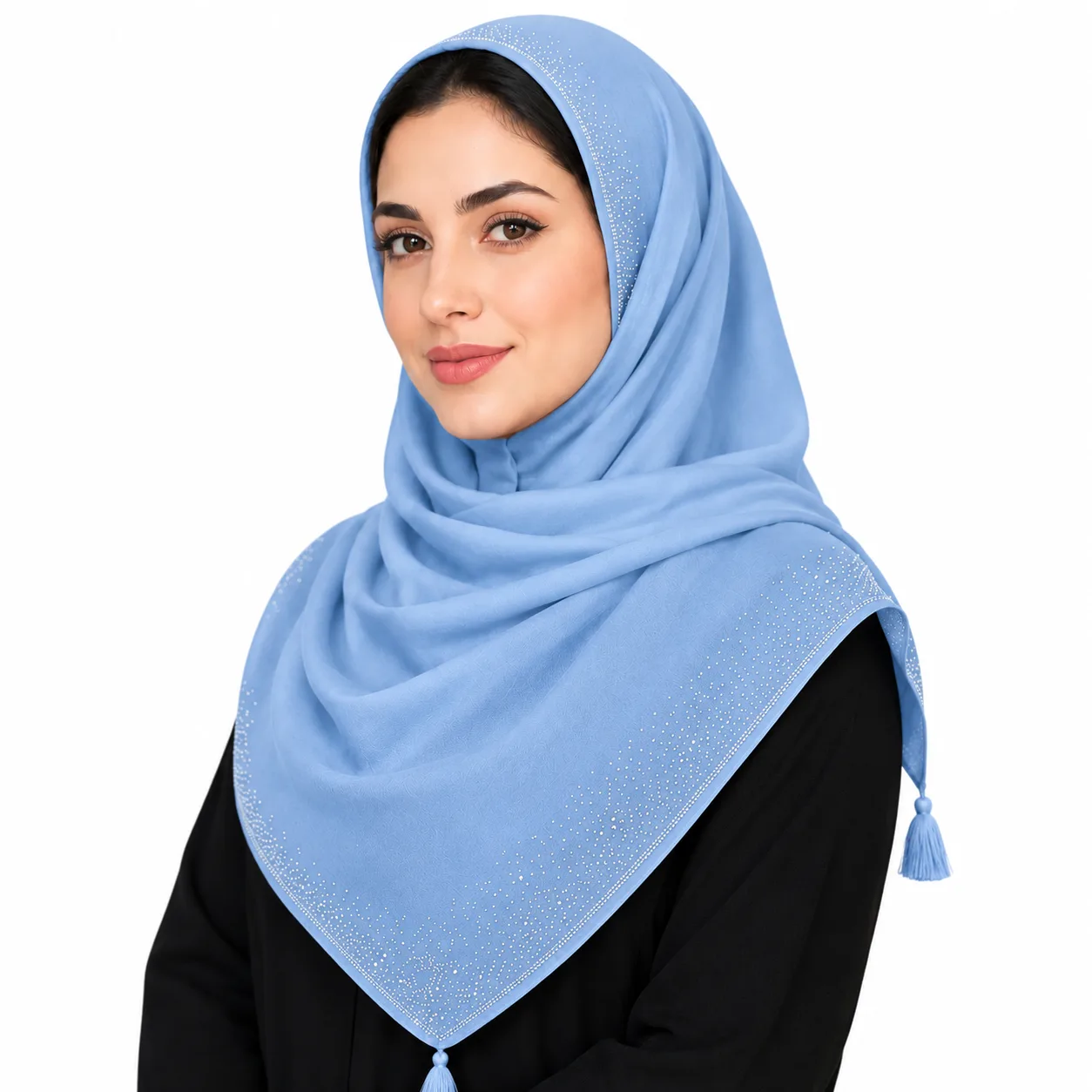 روسری نخی وارداتی مدل حاشیه نگین منگوله دار - Image 3