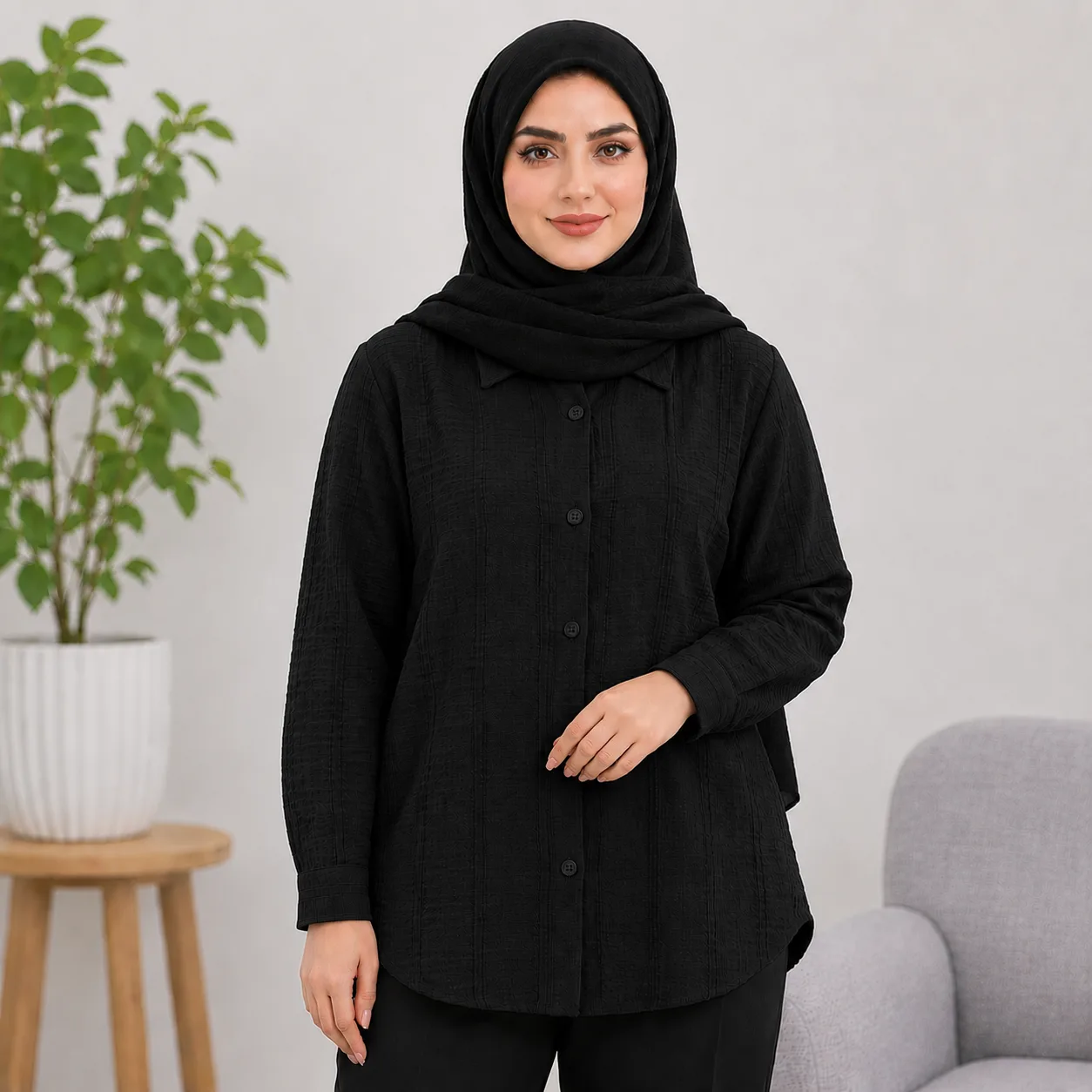 شومیز مدل یقه مردانه بیسیک کوک دوزی - Image 2