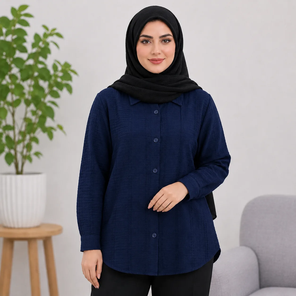 شومیز مدل یقه مردانه بیسیک کوک دوزی - Image 4