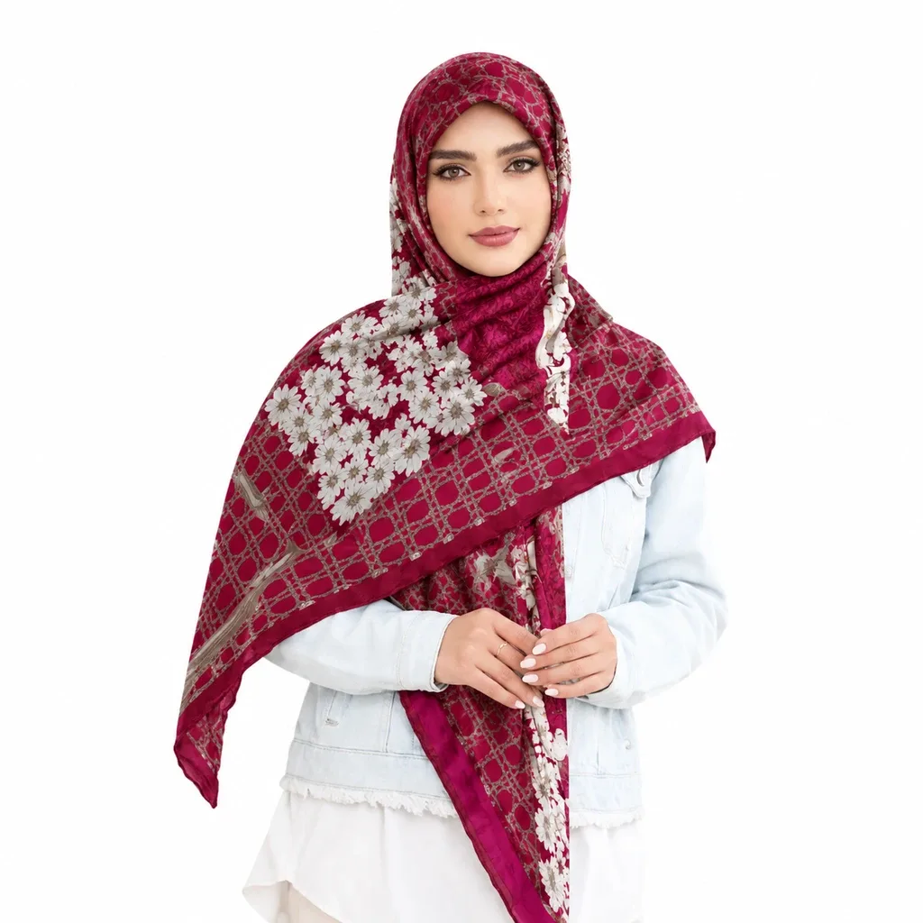 روسری ابریشم ژاکارد مدل گل دیور - Image 3