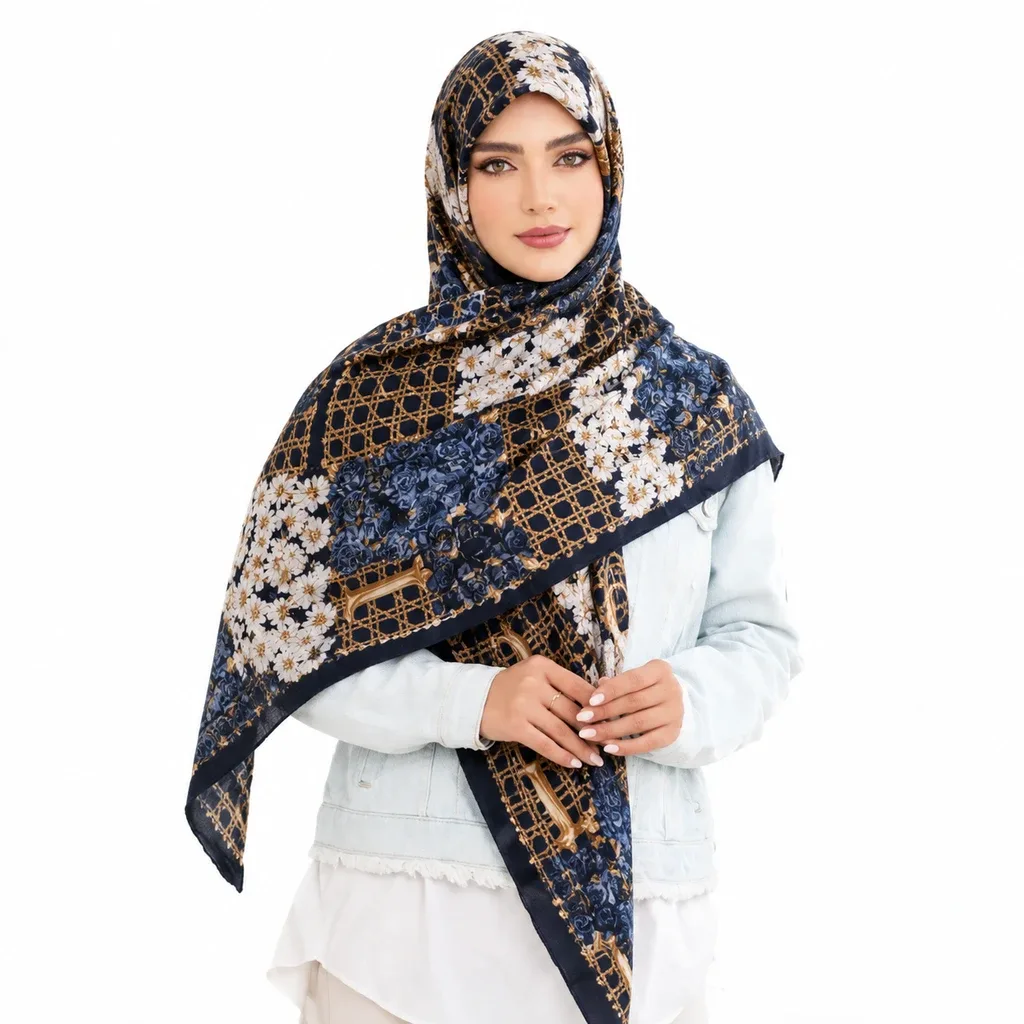 روسری ابریشم ژاکارد مدل گل دیور - Image 4