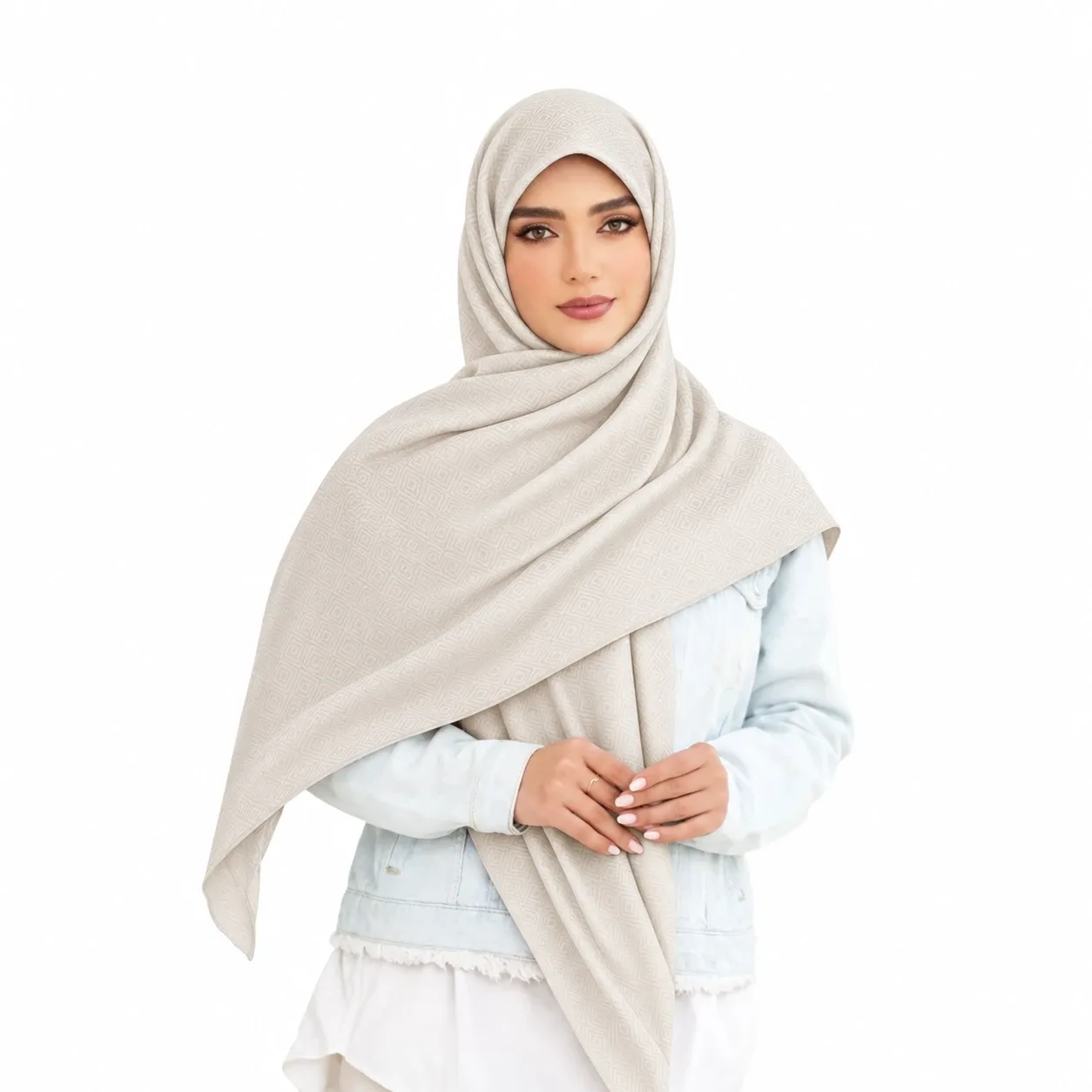 روسری نخی کج راه پارچه لوزی ساده رنگی - Image 4