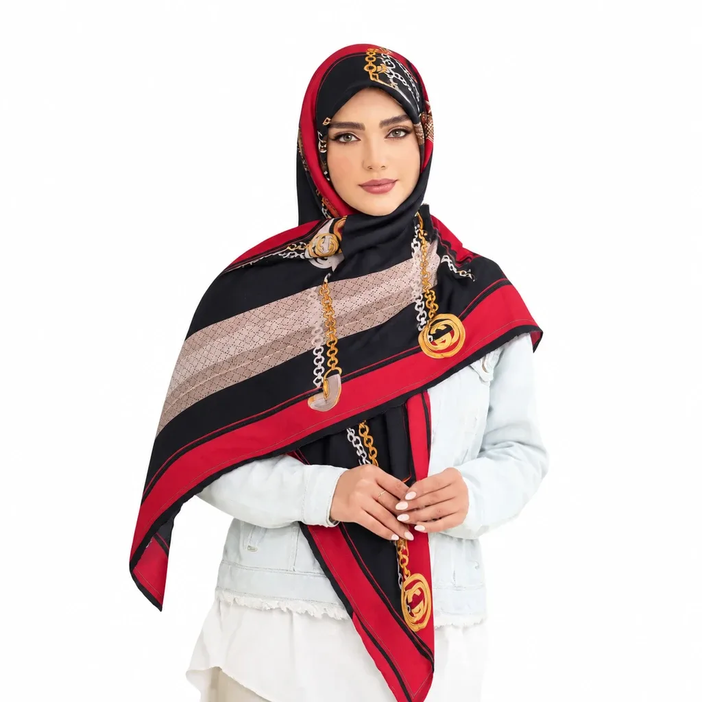 روسری ابریشم ژاکارد مدل  گوچی زنجیری - Image 2