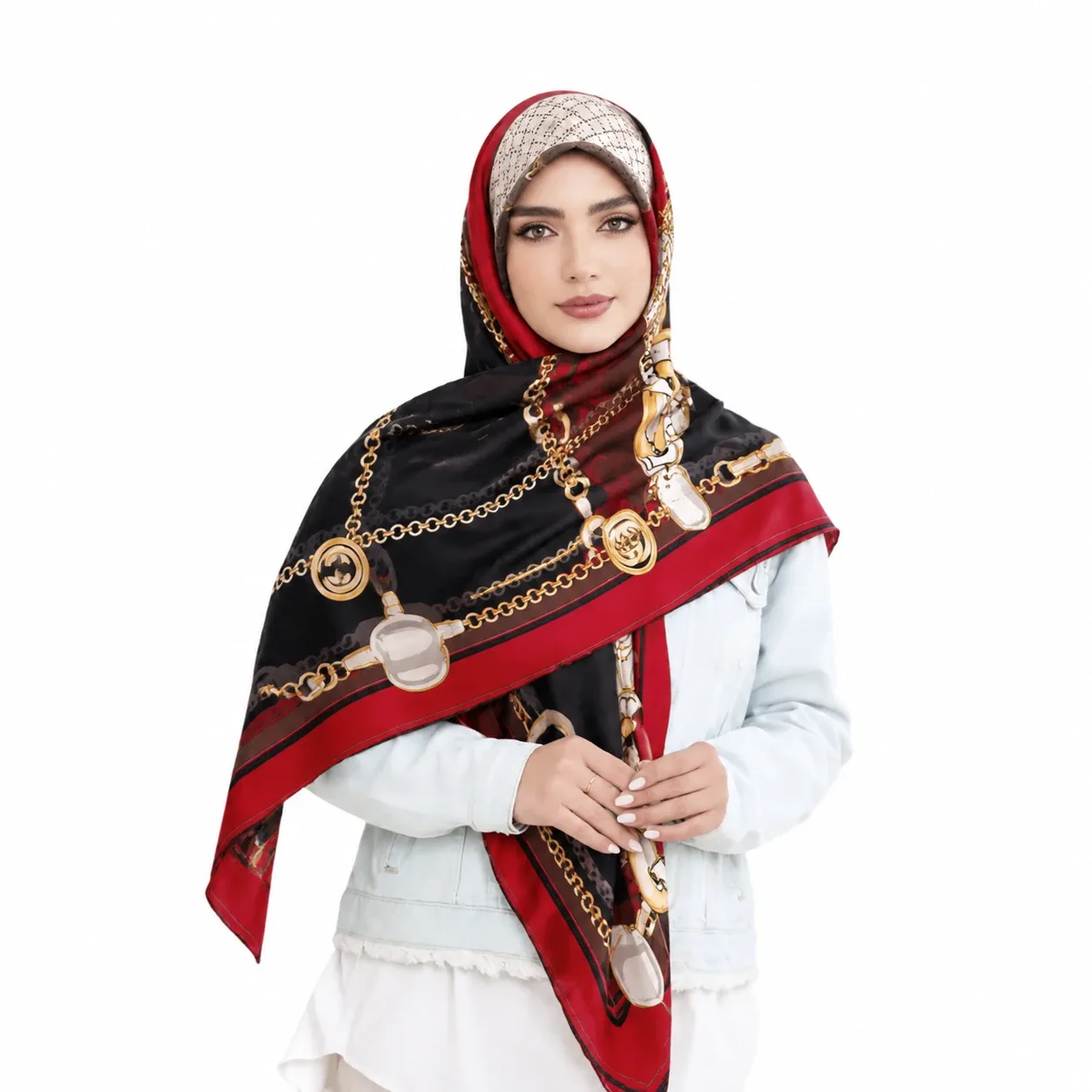 روسری ابریشم ژاکارد مدل  گوچی زنجیری - Image 3