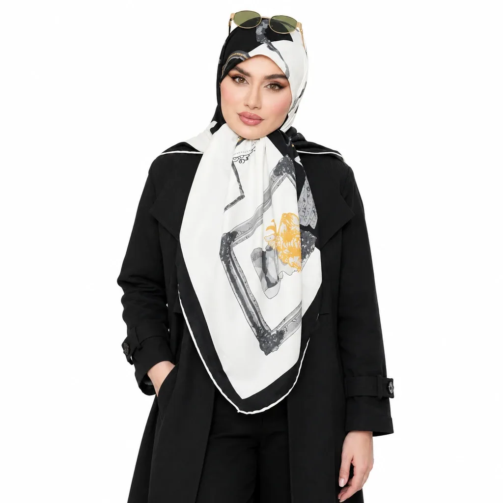 روسری نخی کج راه پارچه لوزی مدل قاب عکس - Image 4