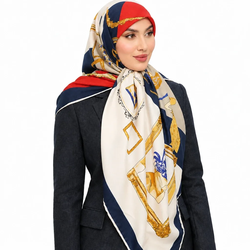 روسری نخی کج راه پارچه لوزی مدل قاب عکس - Image 5