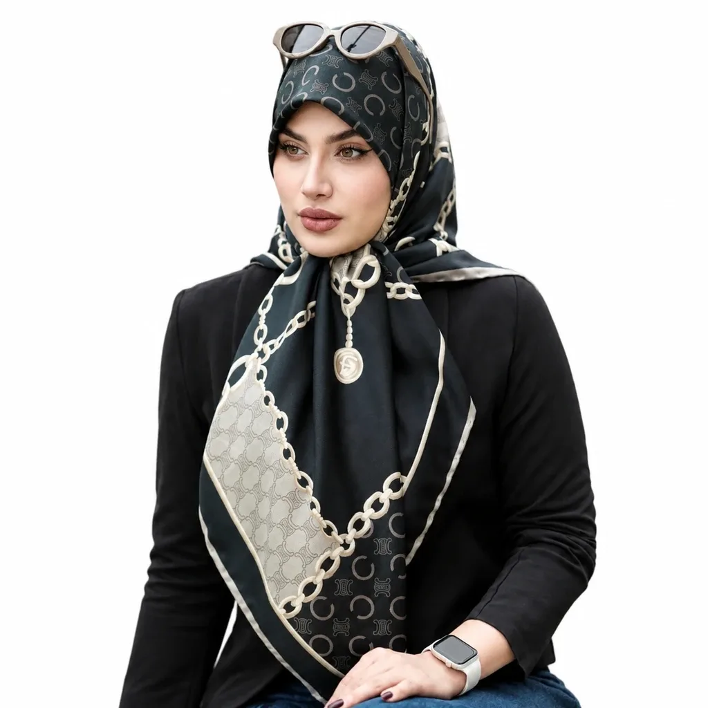 روسری ابریشم تویل مدل سلین زنجیری - Image 2