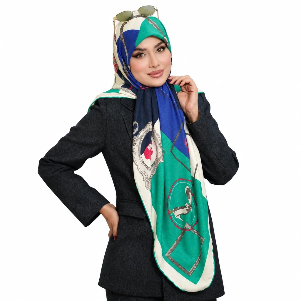 روسری نخی کج راه پارچه لوزی مدل قاب عکس - Image 7
