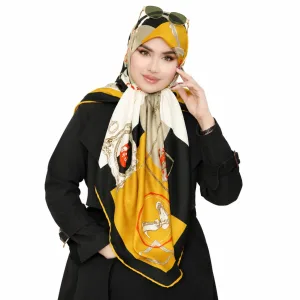 تصویر روسری ابریشم ژاکارد مدل  گوچی زنجیری