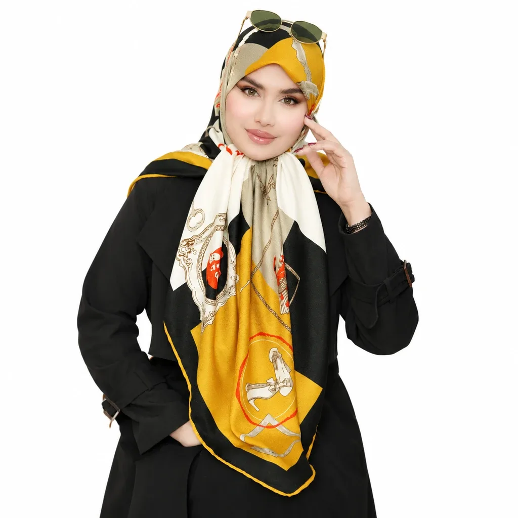 روسری نخی کج راه پارچه لوزی مدل قاب عکس - Image 1