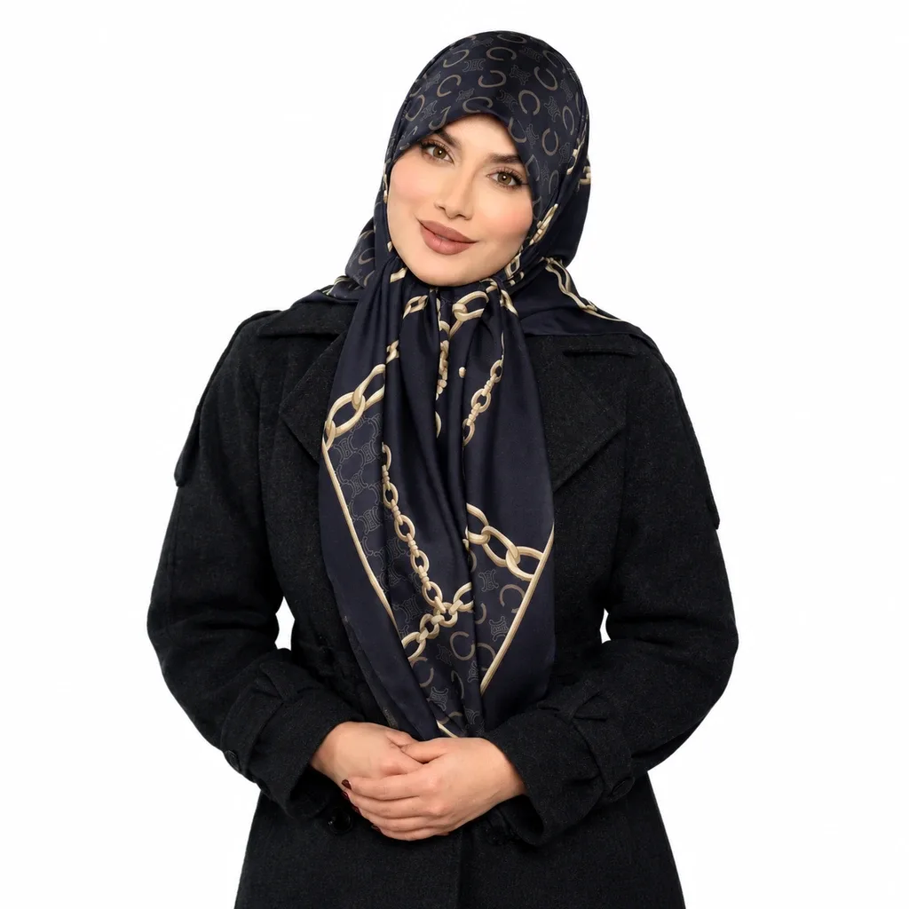 روسری ابریشم تویل مدل سلین زنجیری - Image 3
