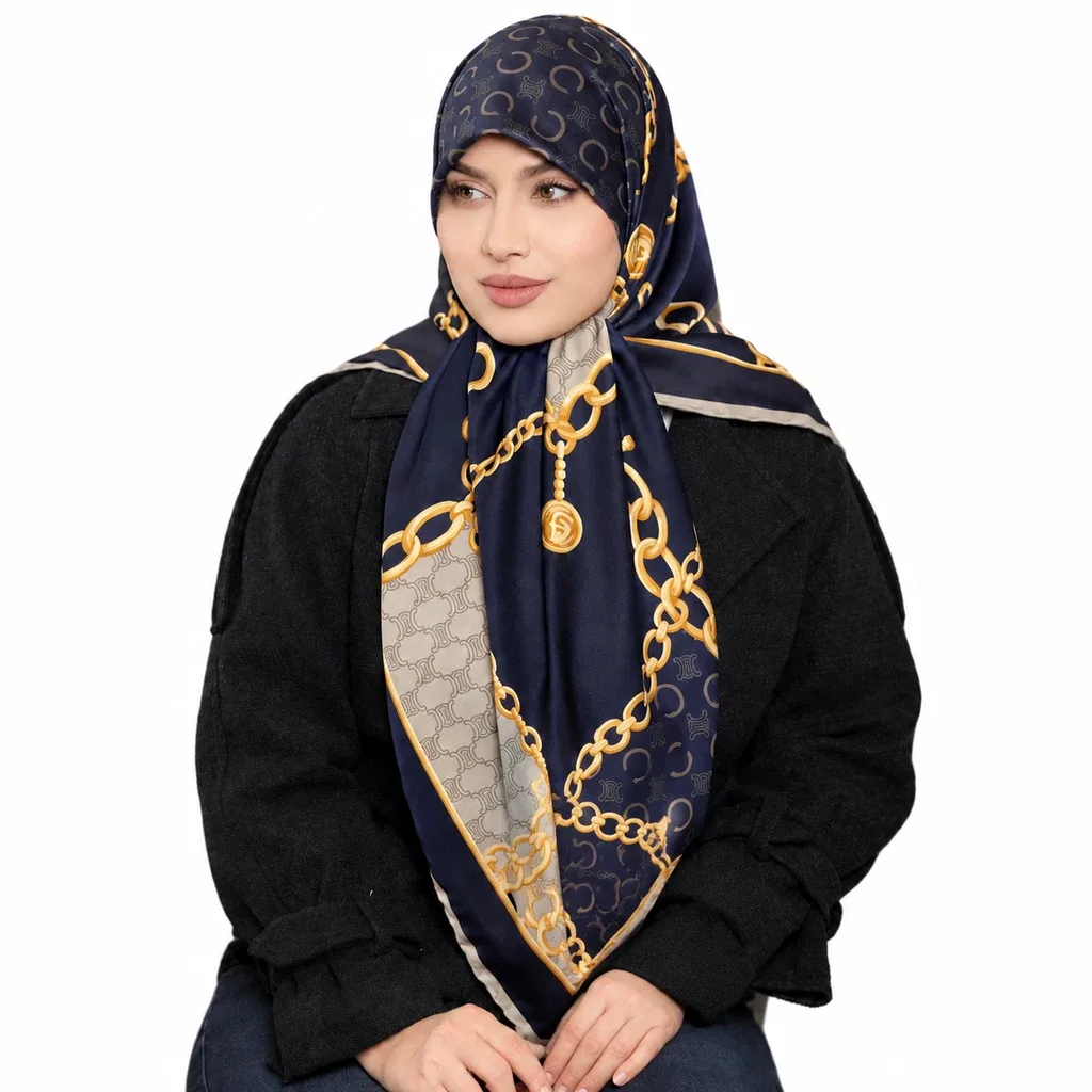 روسری ابریشم تویل مدل سلین زنجیری - Image 4