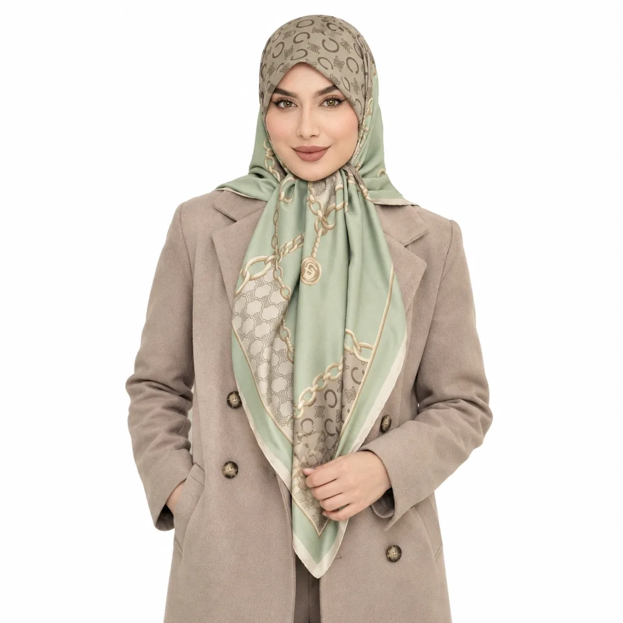 روسری ابریشم تویل مدل سلین زنجیری - Image 6