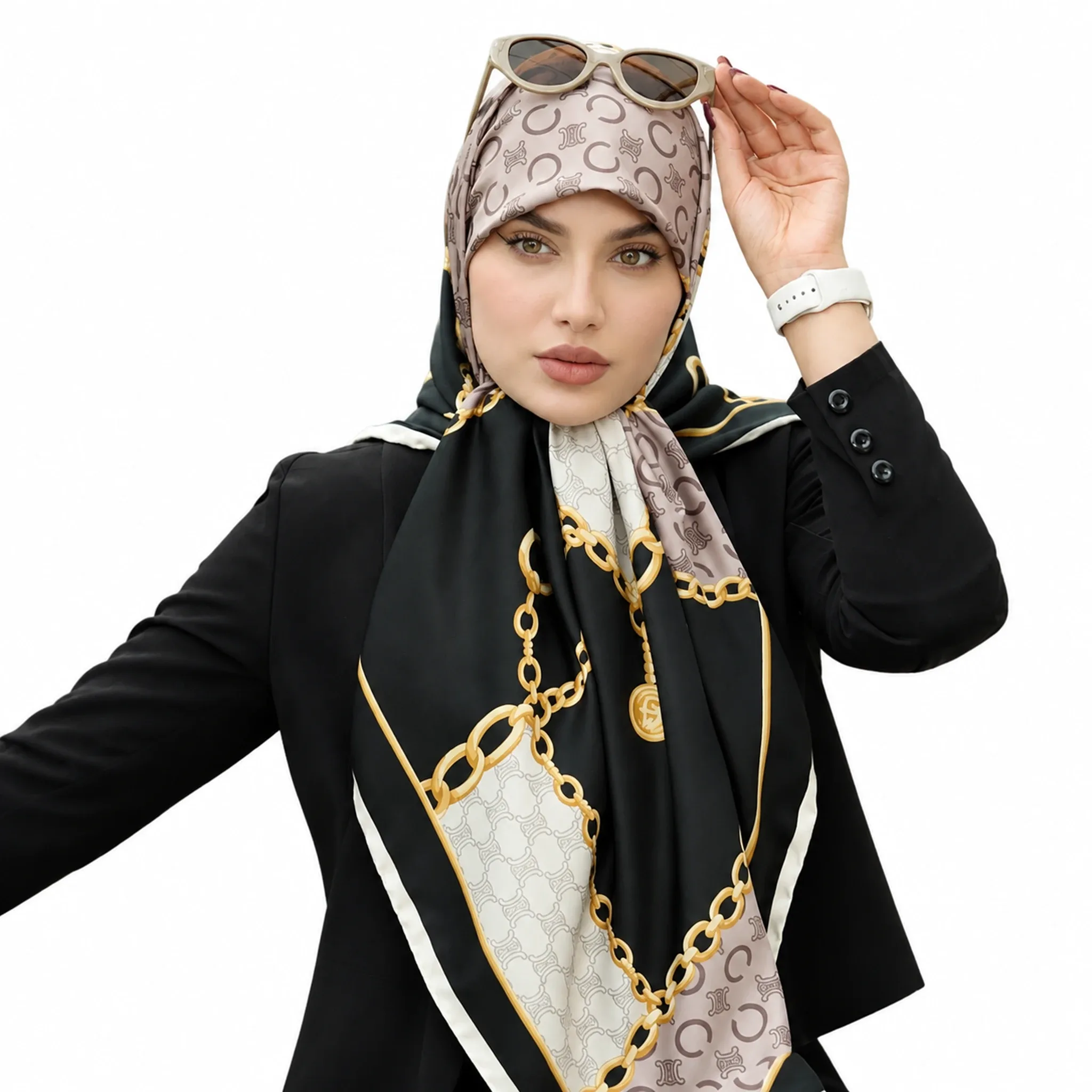 روسری ابریشم تویل مدل سلین زنجیری - Image 8