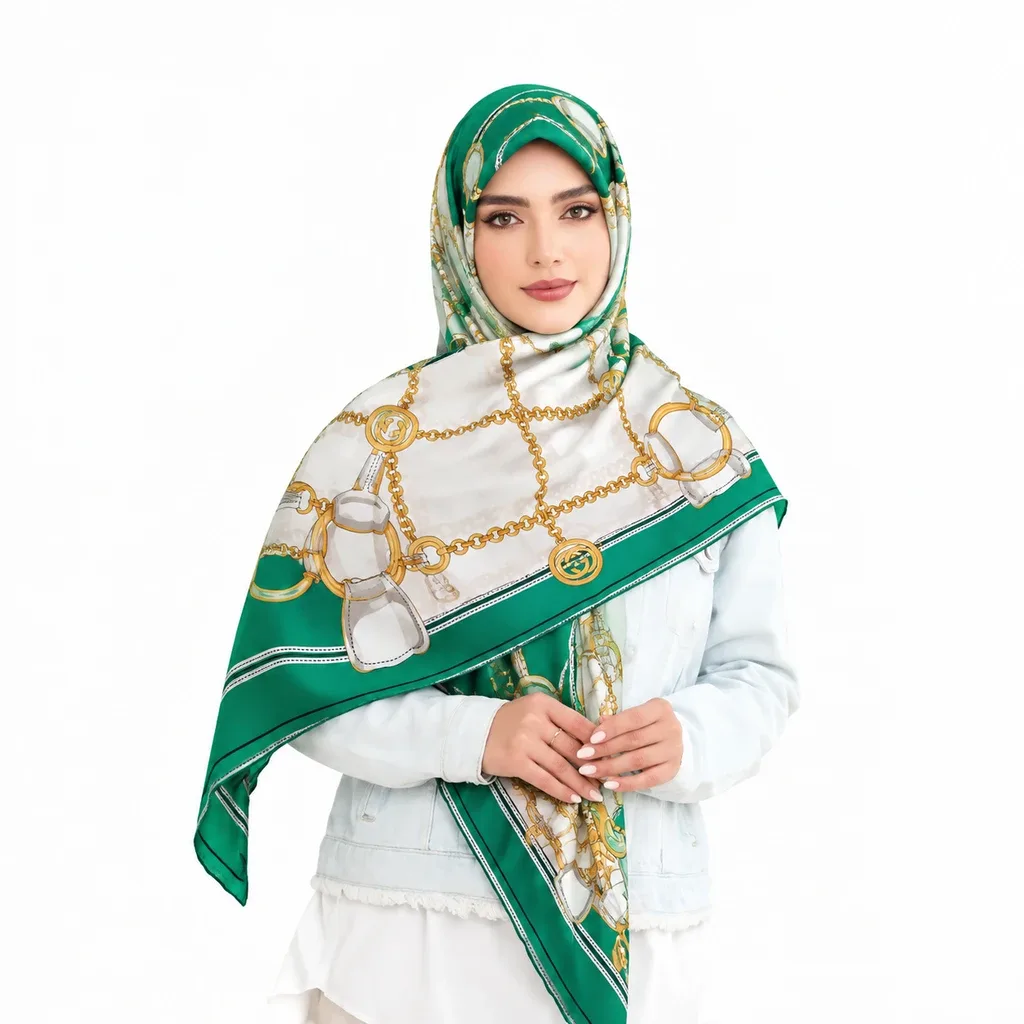 روسری ابریشم ژاکارد مدل  گوچی زنجیری - Image 1